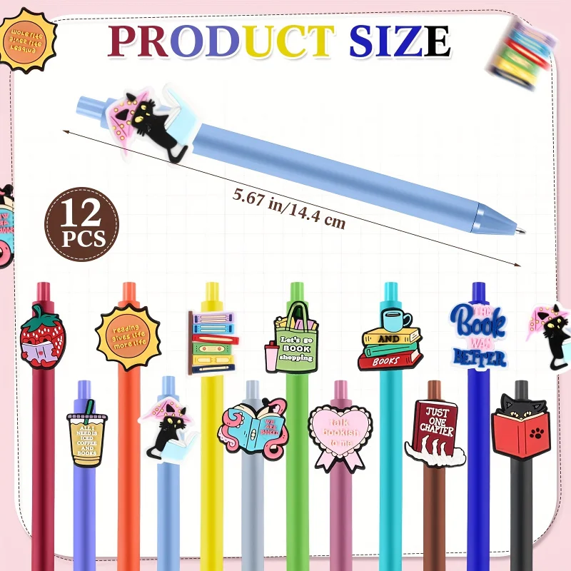 12 Pcs Book Lovers Gift Funny Pens Emotional Support Thank You Gift Ballpoint Pens for Book Loving Teachers, Students, Book Club