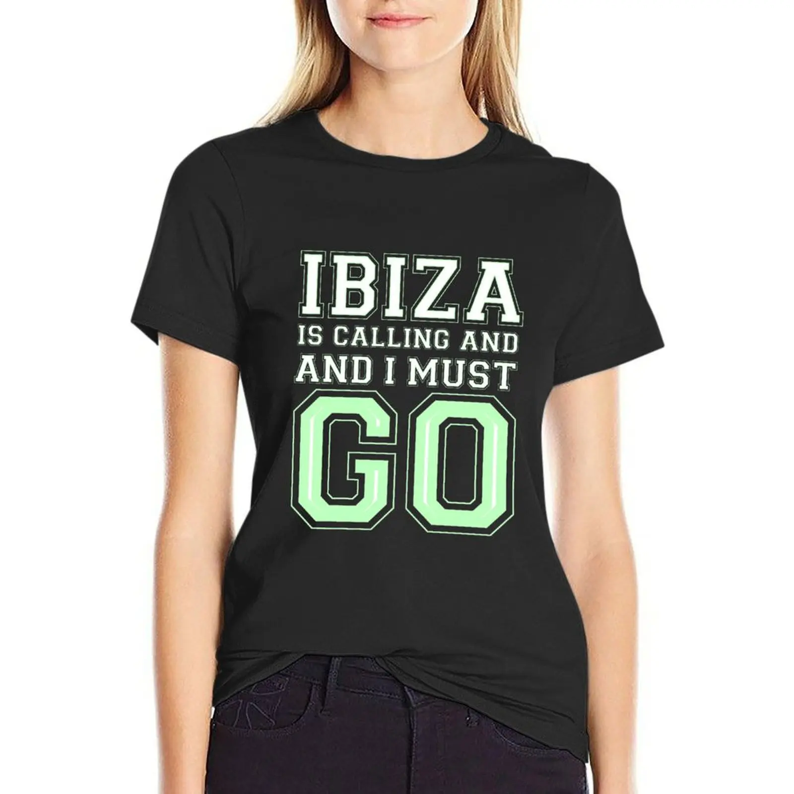 Ibiza Is Calling and I Must Go Funny Ibiza Spain Vacation T-Shirt summer tops kawaii clothes cat shirts for Women