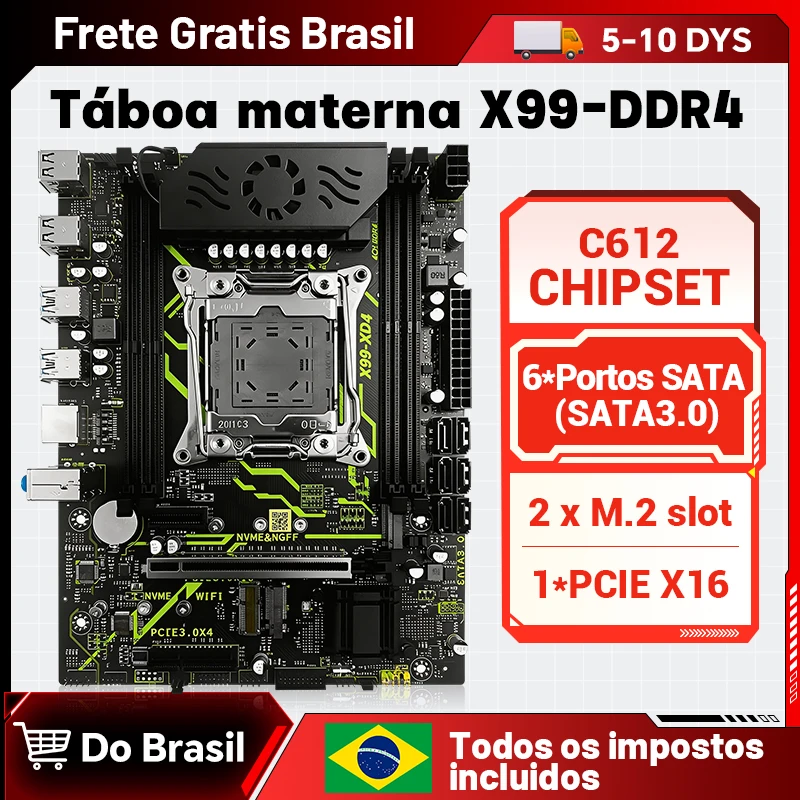 Kit de Placa Base SZSJKJ X99 D4 Compatible con TPM2.0, M.2 NVME, Interfaz SATA3.0, Placa Base para PC con CPU Xeon E5 2682 V4 para Memoria DDR4