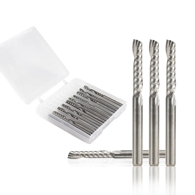 10pcs Single Flute End Mill 3.175 （1/8“”）shank  Spiral Router Bits for Cut Wood/Plastic 1 Flute CNC Milling Cutter