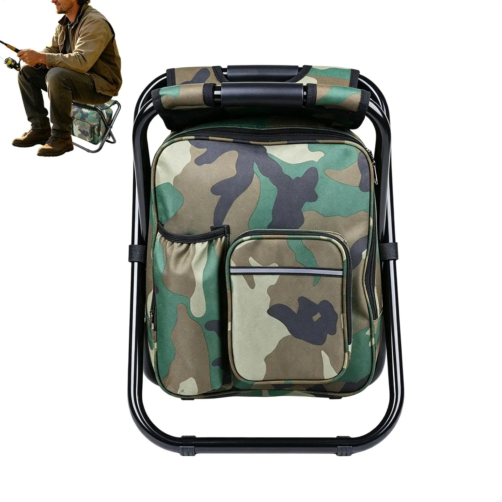 

Backpack Stool for Adults Portable Ergonomic with Cooler Bag Backpack Chairs Adults for Camping Picnic Fishing Barbecue Watching