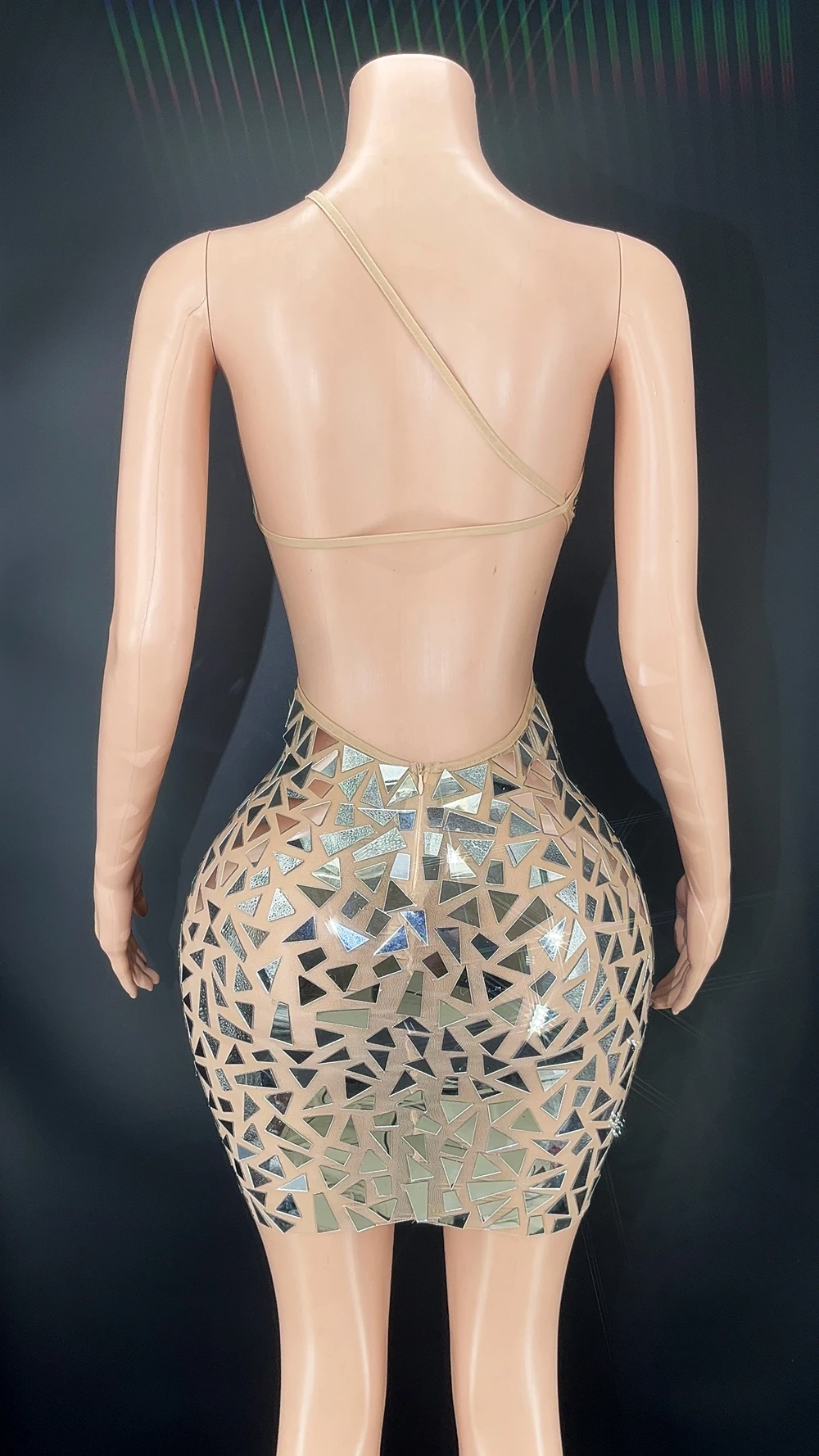 Vestido corto con espalda descubierta y espejos brillantes, vestido Sexy de malla transparente para fiesta de cumpleaños, espectáculo de cantante, traje de actuación