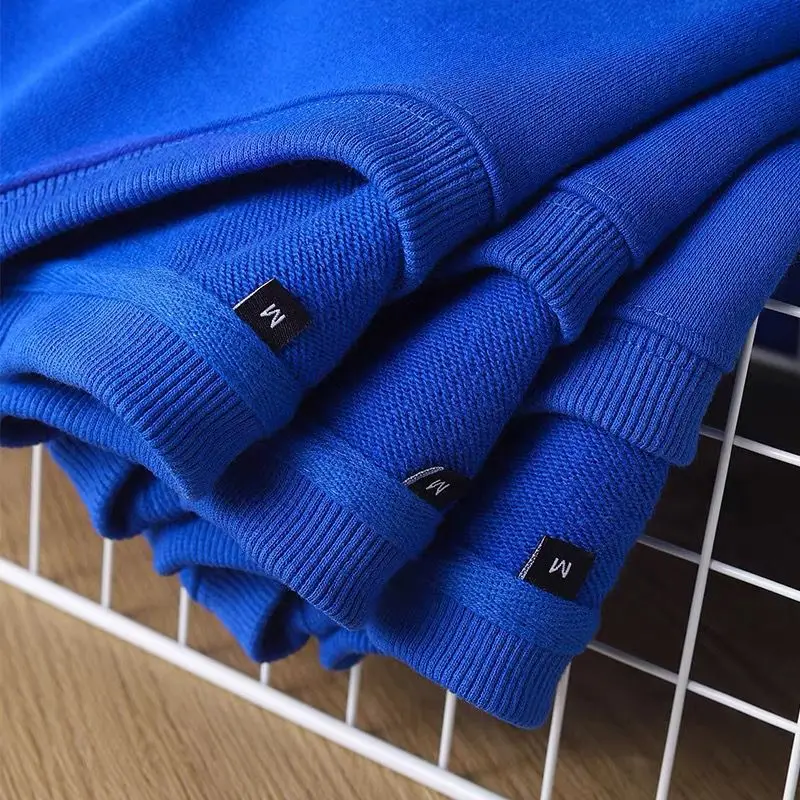 Klein Blue 340g Heavy Terry Cloth Solid Color Pullover Crew Neck Sweater Men and Women with The Same White Top Autumn