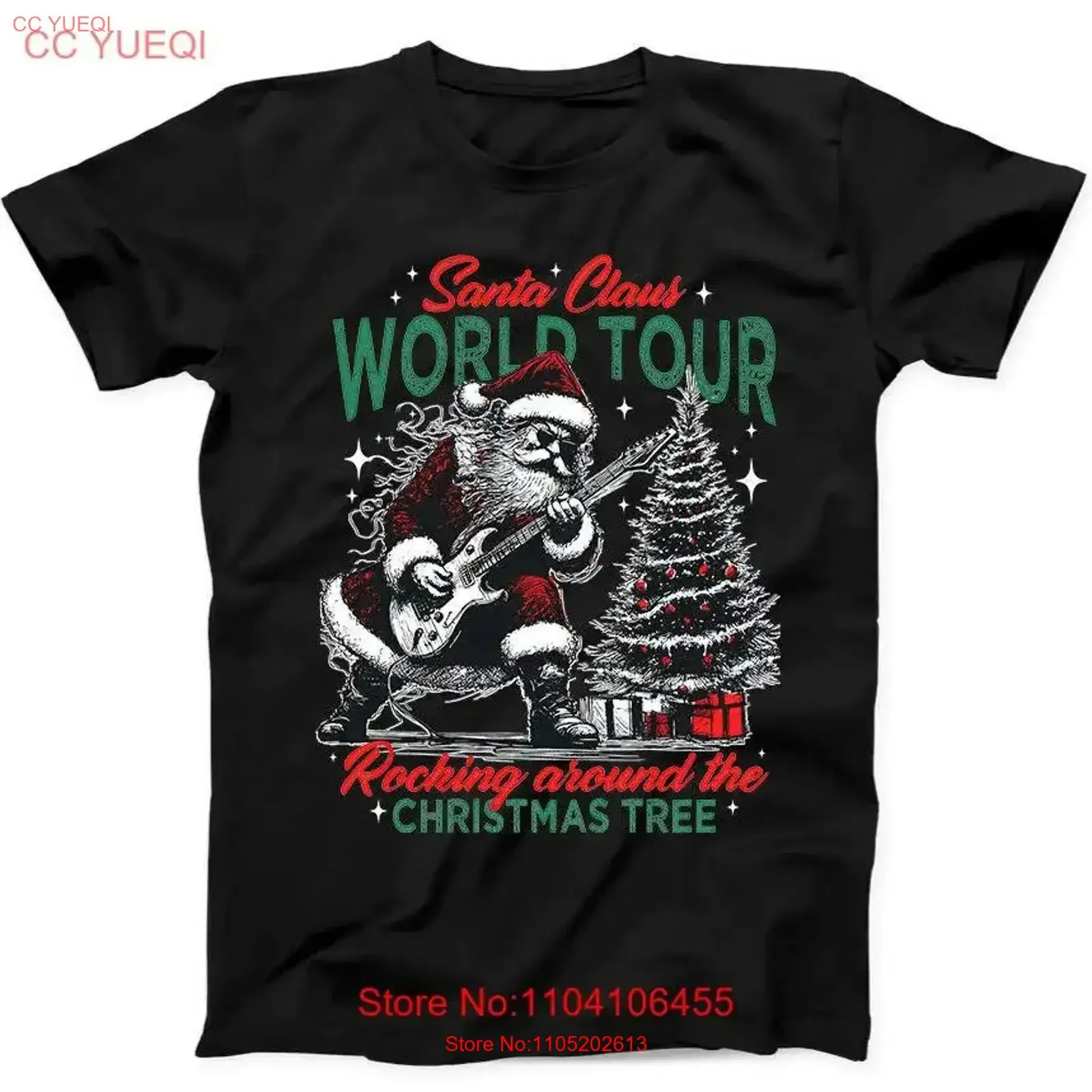 

Christmas Santa Claus Playing Guitar World Tour Funny Black T Shirt 258 vintage Washed Comfortable Versatile Slightly Stretched