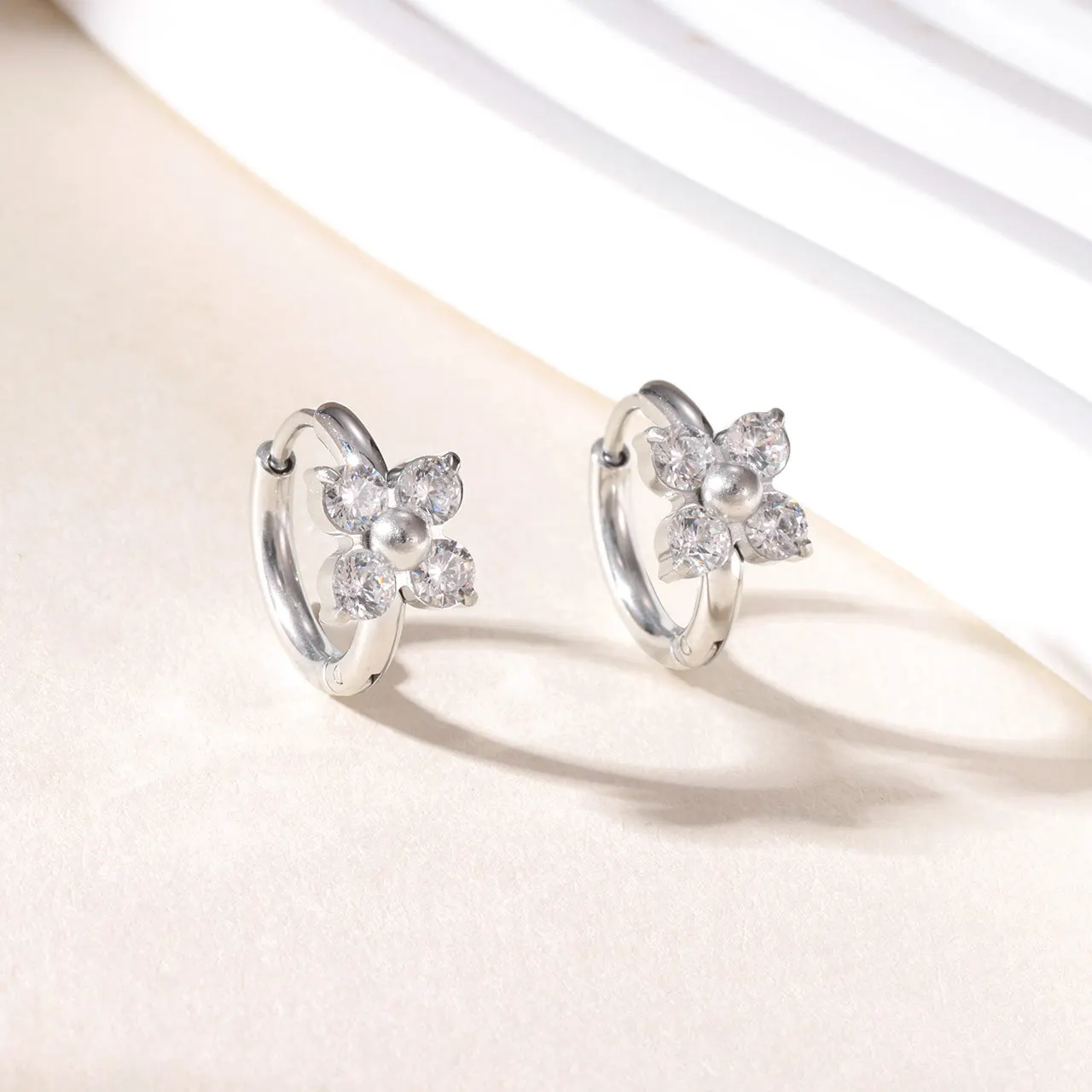 Sweet Shiny CZ Flowers Stainless Steel Stud Earrings Statement Rust Resistant Charm Waterproof 18K Gold PVD Plated Jewelry Women