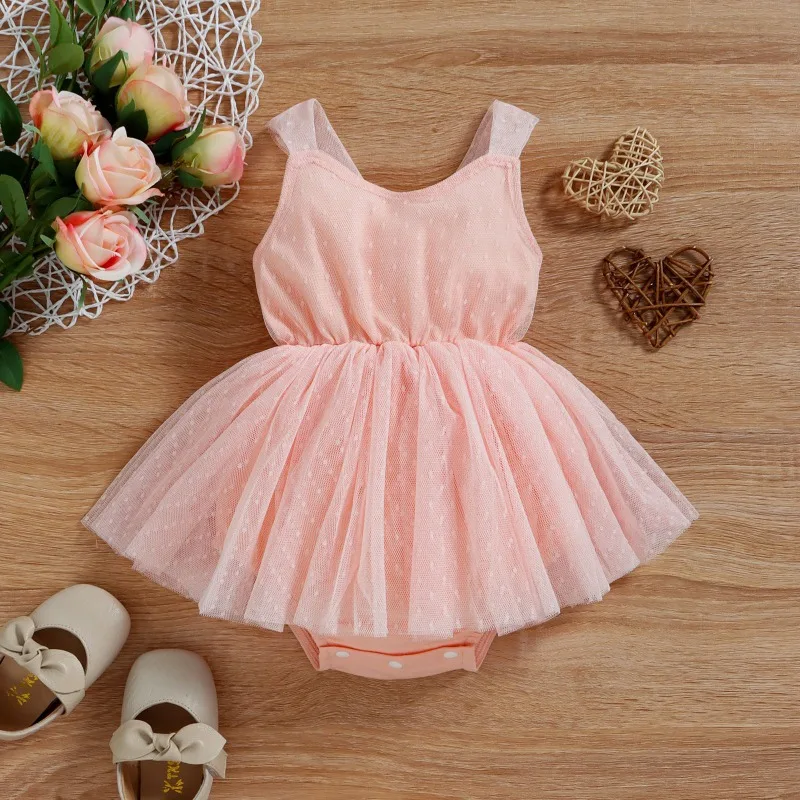 

ZOETOPKID Baby Romper Solid Color Square Neck Sleeveless Mesh Bodysuit with Skirt Hem Summer Outfit for Girls Pink 0-24 Months