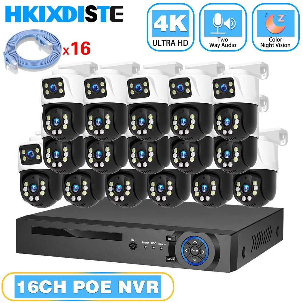 

Система видеонаблюдения 4K 8MP XMEYE POE с двумя объективами, PTZ, двусторонней аудиосвязью, 16-канальный POE NVR комплект для видеонаблюдения