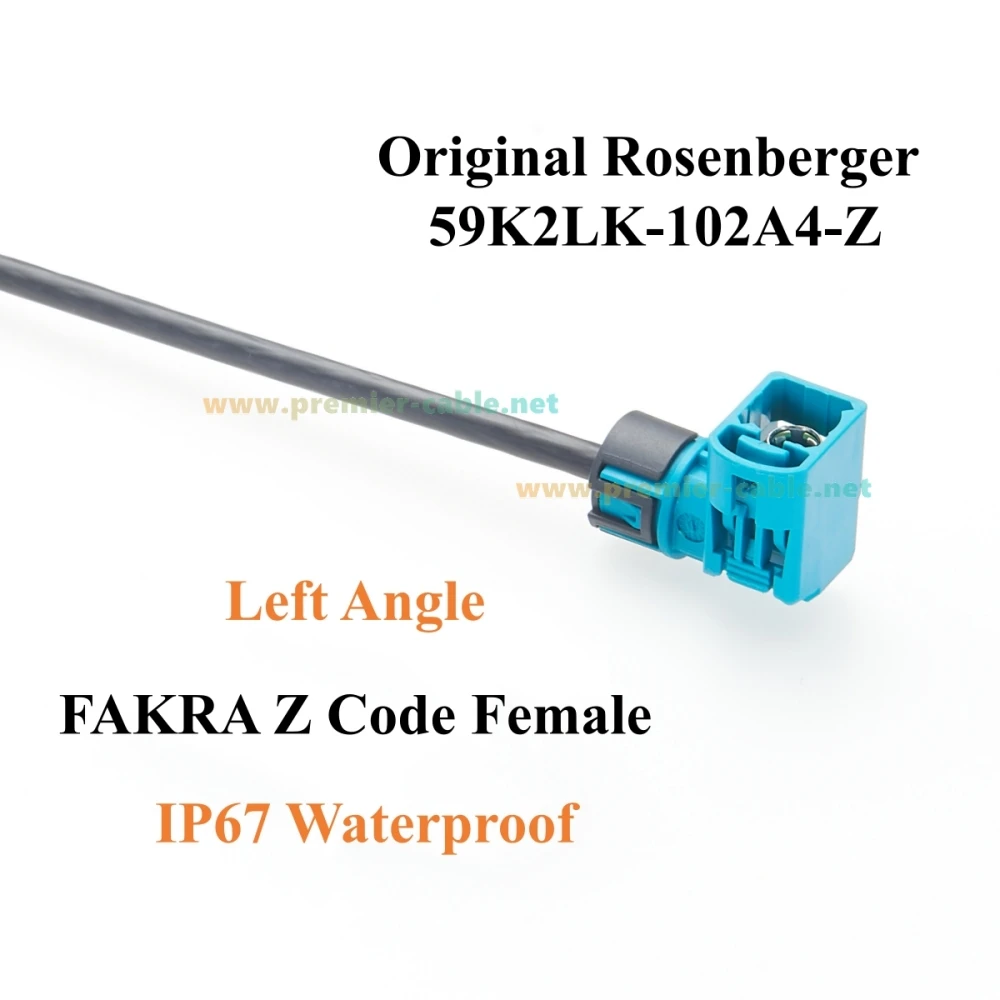 Left Angle Fakra Z Code Female to Female RF Coaxial Cable IP67 Rosenberger 59K2LK-102A4-Z to 59Z163-003-Z Car GPS Antenna Cable