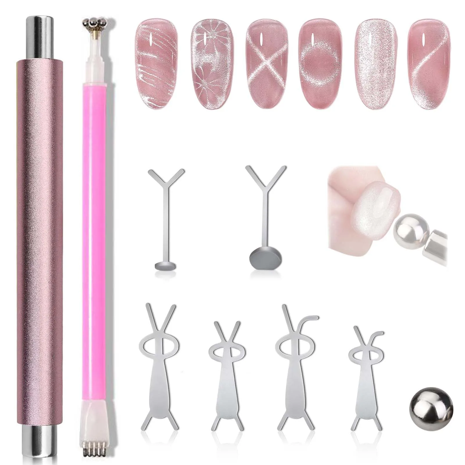 9 pezzi per unghie a doppia testa Cat Eye Kit magnete forte Fiore di coniglio Penna magnetica per nail art per smalto gel Manicure Strumenti per salone fai da te
