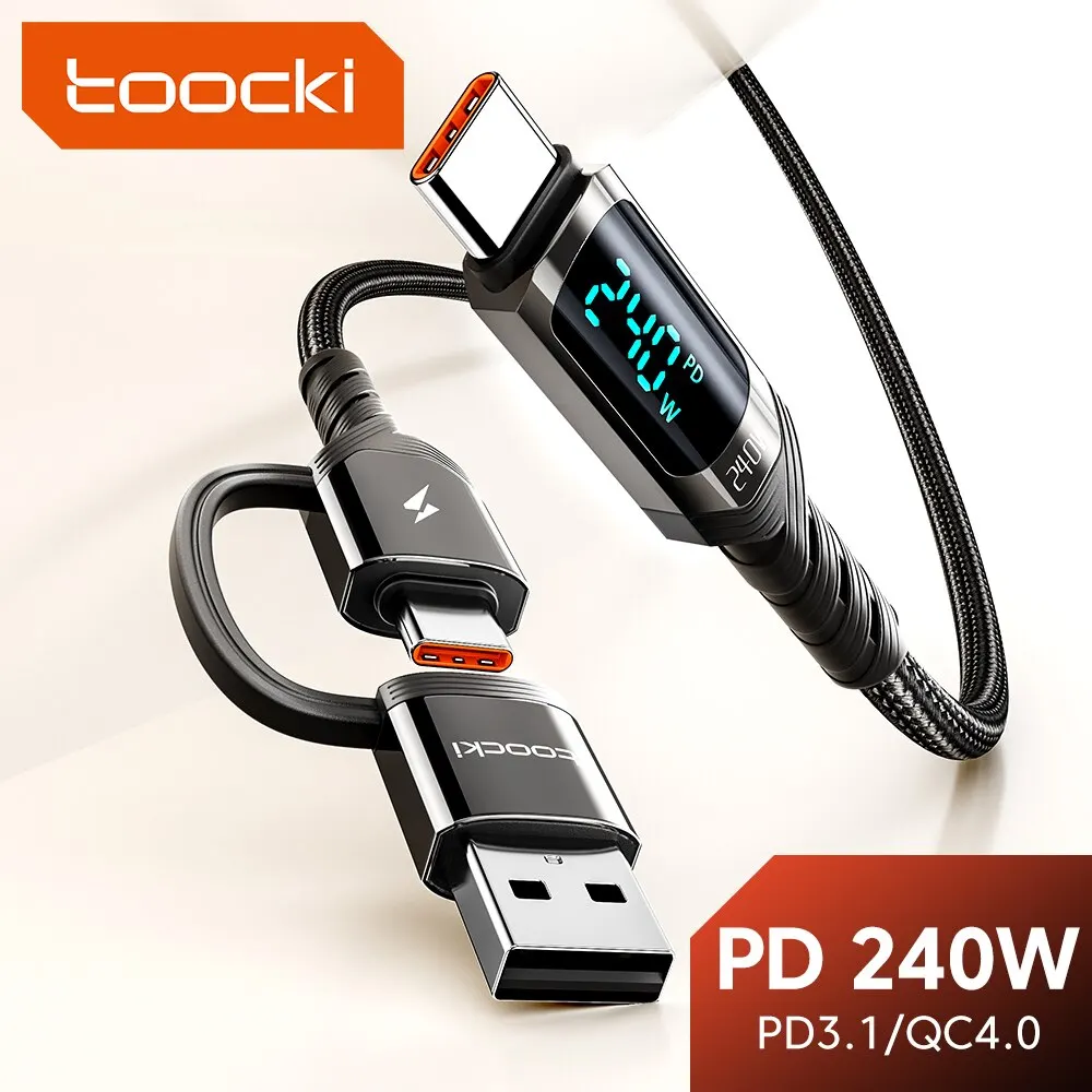 Toocki 2 in 1 Type C To Type C Cable 240W PD 3.1A Fast Charging USB C To C Display Cable For Macbook Huawei Xiaomi Samsung S23