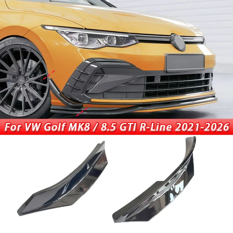 2pcs For VW Golf 8 / Golf 8.5 GTI / R-Line 2021-2026 Front Bumper Canards ABS Glossy Black Auto Exterior Accessories