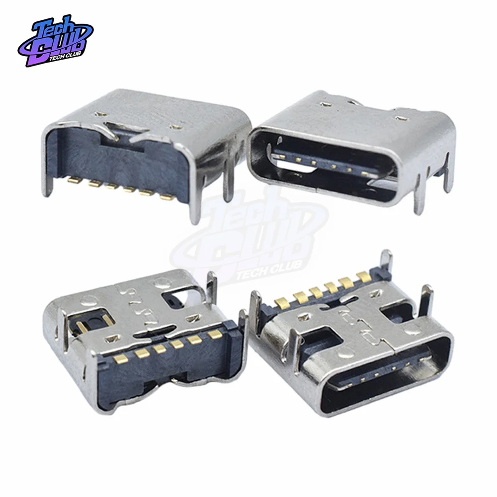 10PCS  6 Pin Smt Socket Connector Micro USB Type C 3.1 Female Placement Smd Dip For PCB Design Diy High Current Charging