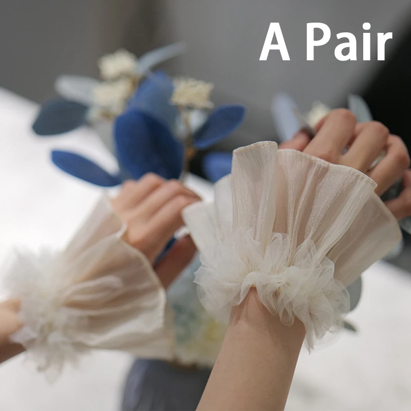 1 paar decoratieve knoop mesh kanten mouwen manicure fotografie rekwisieten nail art nep geplooide manchet zachte nep manchetten voor mooie ha