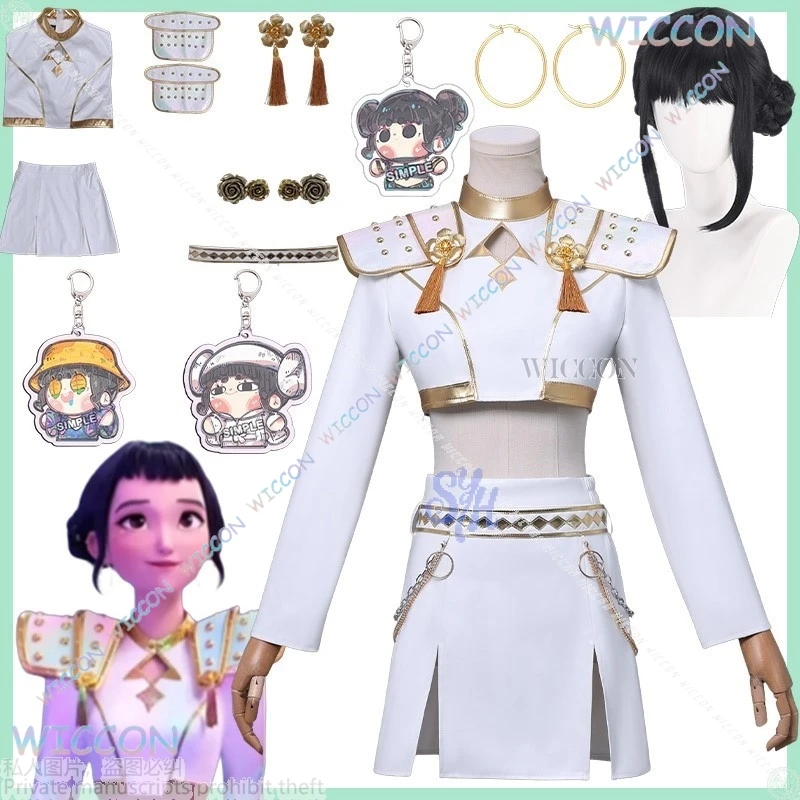 

Аниме фильм Kpop Demon косплей Zoey Huntrix WHAT IT SOUNDS LIKE сценическая форма белый корейский идол сексуальное мини-платье Хэллоуин 코스프레