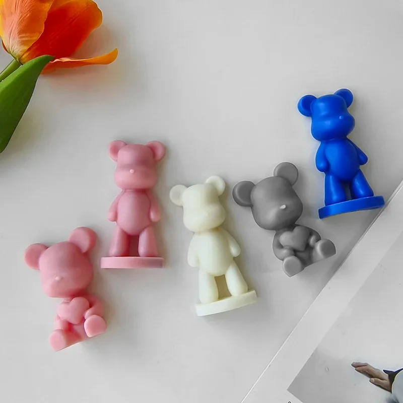 3D Cartoon Bear Silicone Candle Mold Cuddly Bear Hug Love Soap Plaster Resin Mold DIY Animal Chocolate Cake Ice Cube Baking Tool