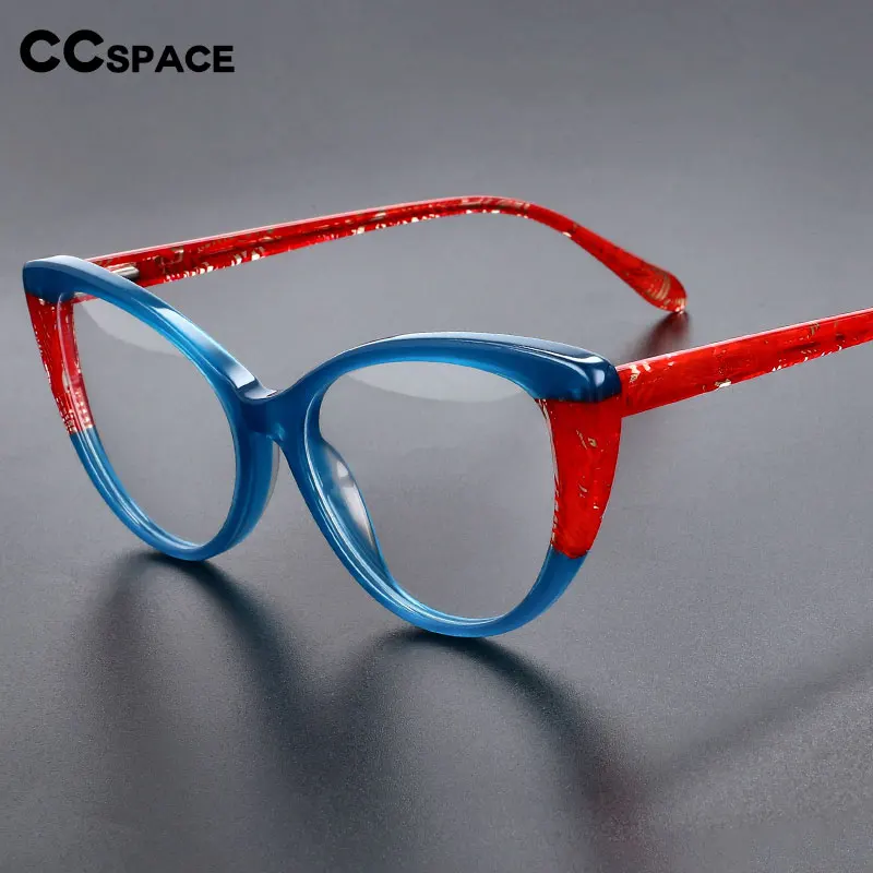 

55367 High Quality Acetate Cat Eye Style Women Glasses Frames with Spring Hinges Female Myopia Prescription Spectacles Frame