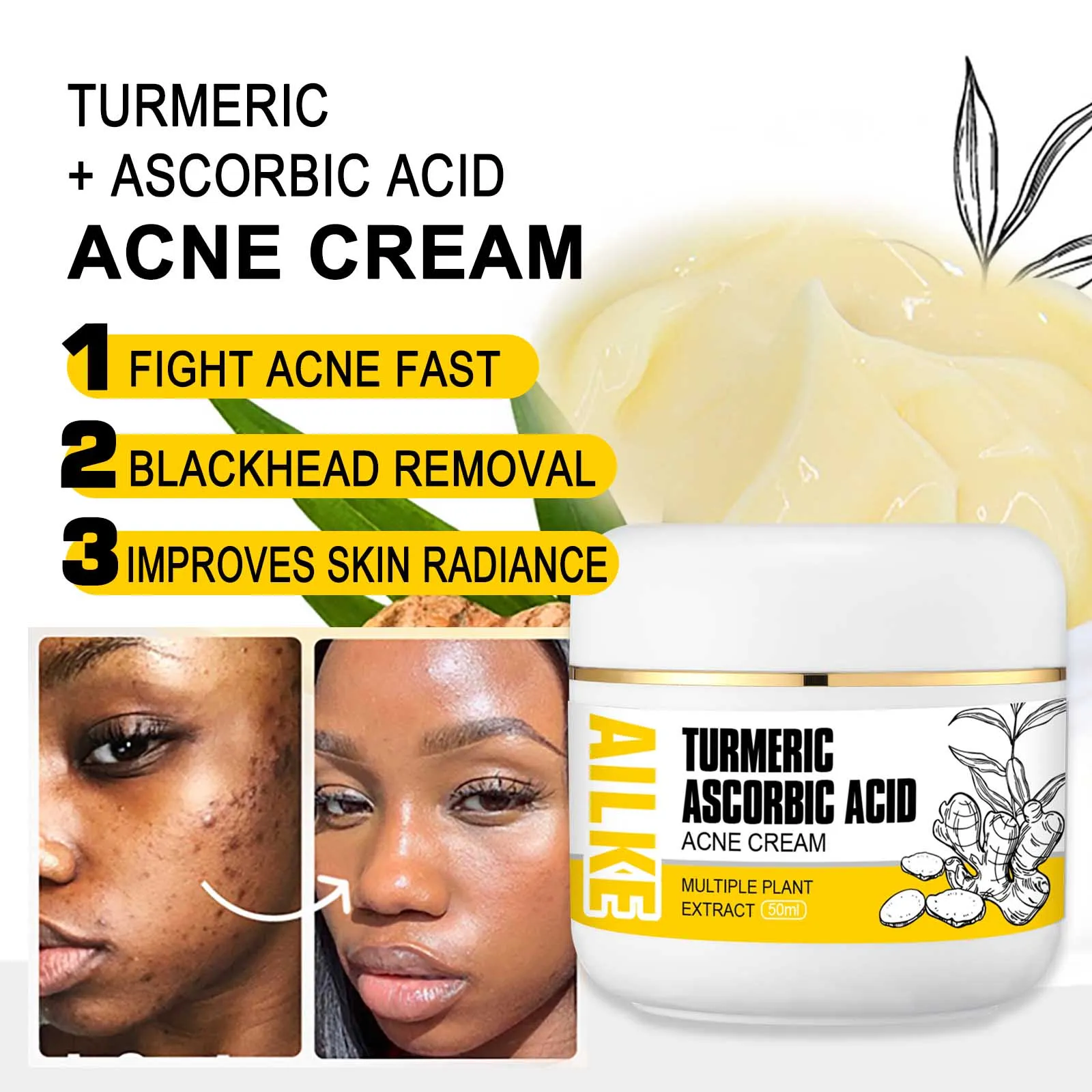 AILKE Organic Turmeric Skin Care, Lighten, Improve Dullness, Brightening, Hydration, Exfoliates, Smooths Skin, For Men And Women