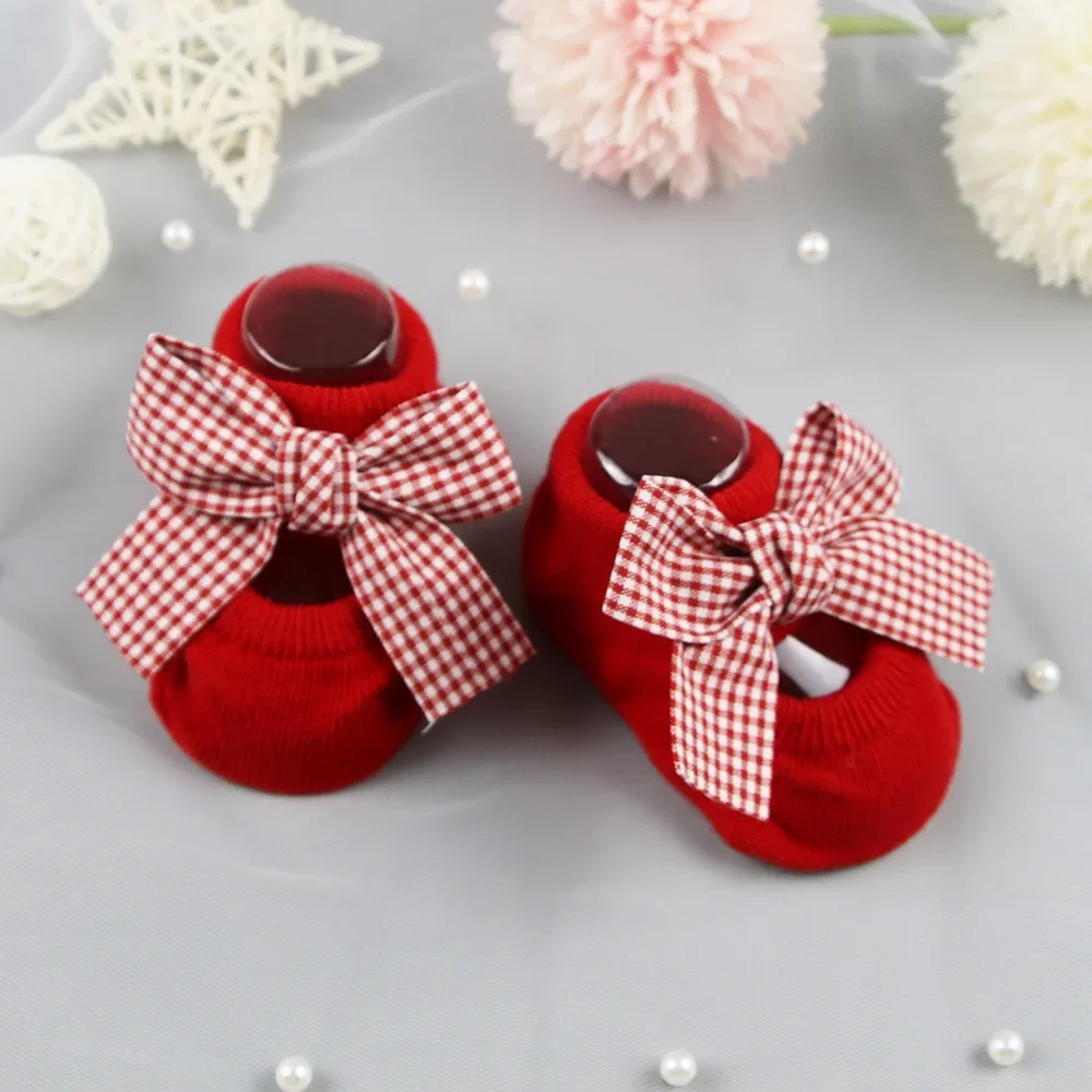 2024 Spring Autumn Newborn Indoor Cotton Socks Bow Infant Anti Slip Socks Baby Girl Socks Rubber Soles Baby Floor Socks cute