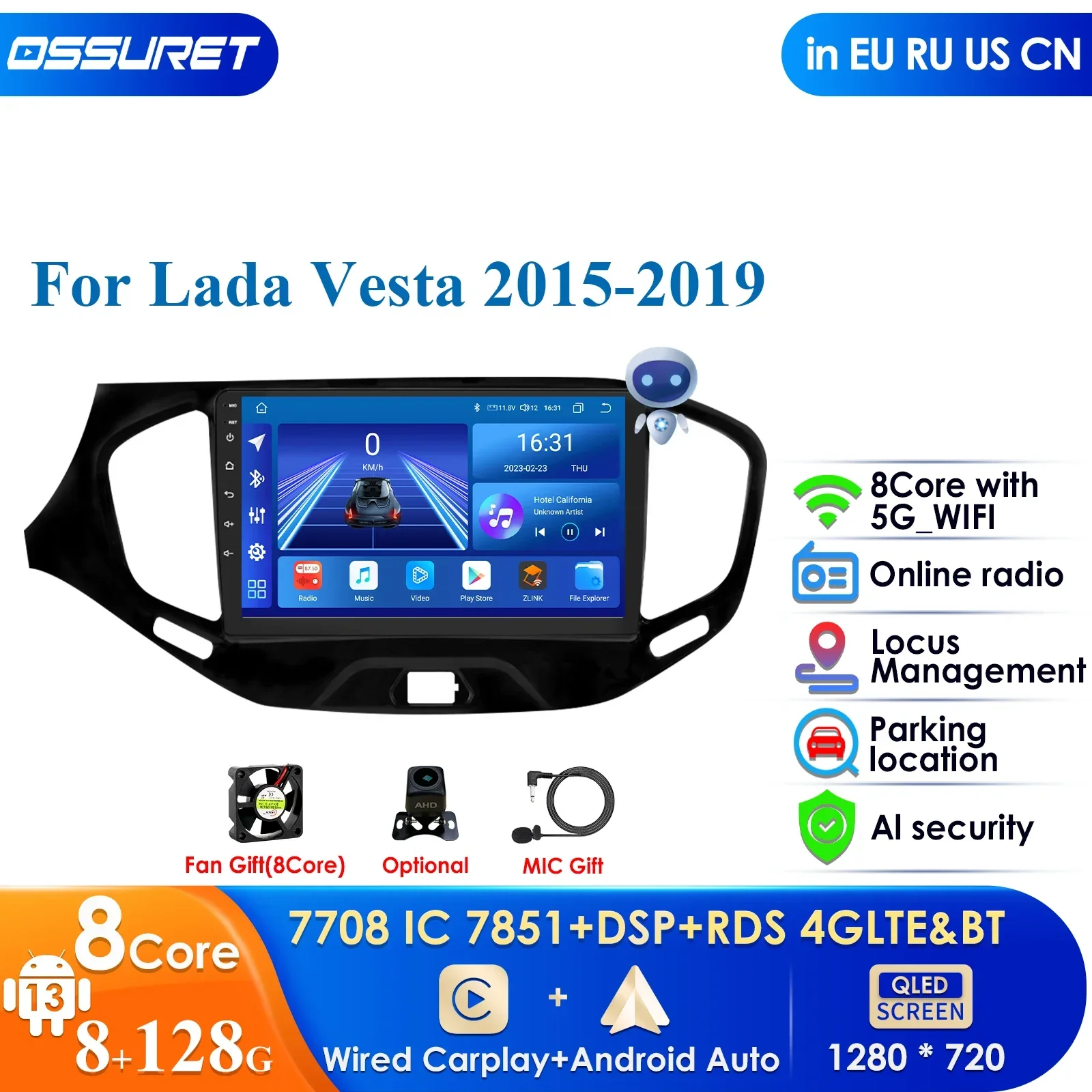 2din Android 12 Car Radio Multimedia Video Player for LADA Vesta Cross Sport 2015 -2019 Navigation GPS Stereo Carplay Autoradio