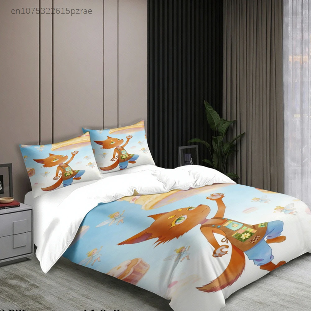 Kawaii Bedding Set Softville Cozy Town Cute Fern The Quilt Fox With Duvet Cover & Pillowcase For Children's Bedroom Decor
