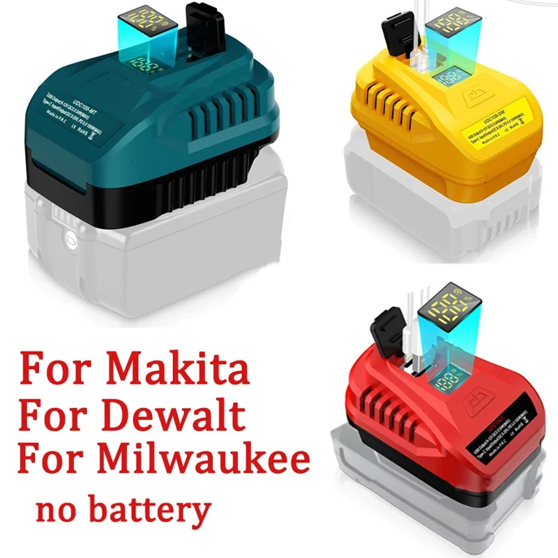 

Adapter Charger For Makita/Dewalt/Milwaukee/Bosch/Einhell 18V Li-ion Battery With USB Type-C Input Output Port LED Display