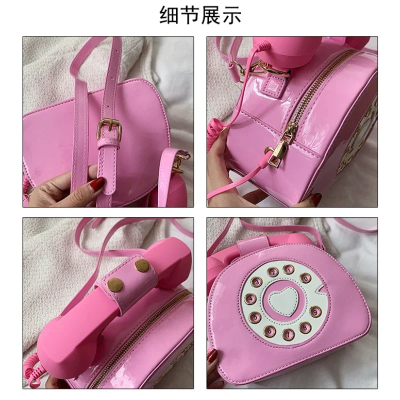 Telephone Shaped Purses PU Handbags for Women Retro Phone Top-Handle Shoulder Crossbody Bag Female Totes