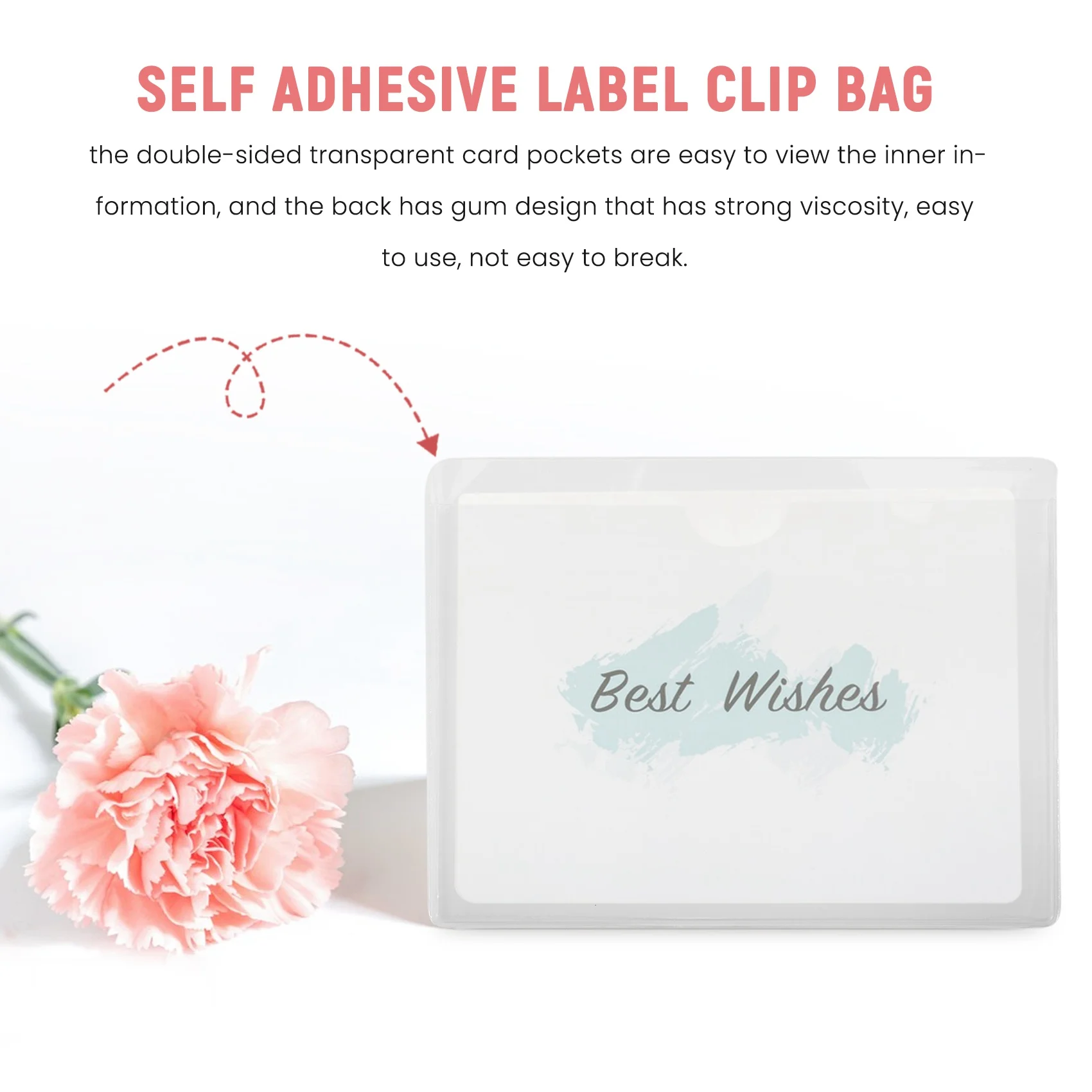 A46M-60 Pack 3.5 X 4.7 Inches Self-Adhesive Label Holder Card Pockets Label Holder Clear Plastic Library Card Holder