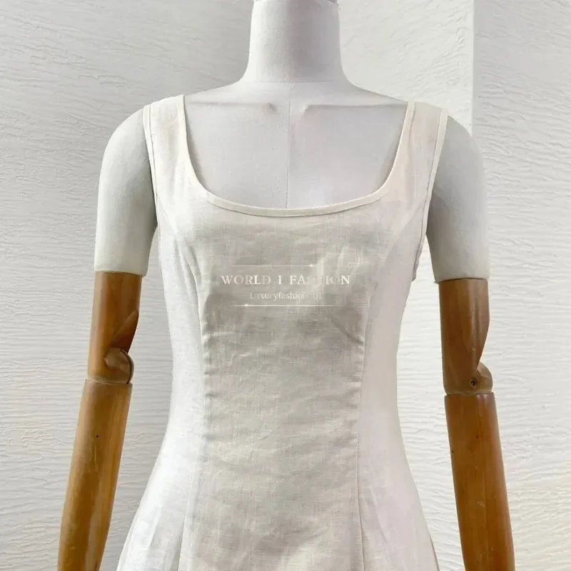 Robe mi-longue blanche sans manches, imprimé Floral, taille rétractable, dos nu, nouvelle mode 2025