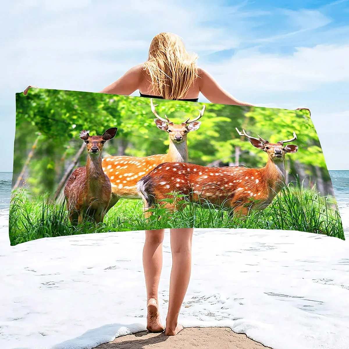 Sika Deer Beach Towels Oversized Soft Blanket Wildlife Print Absorbent Quick Dry Bath Pool Travel Towels Women Yoga Gym Mat