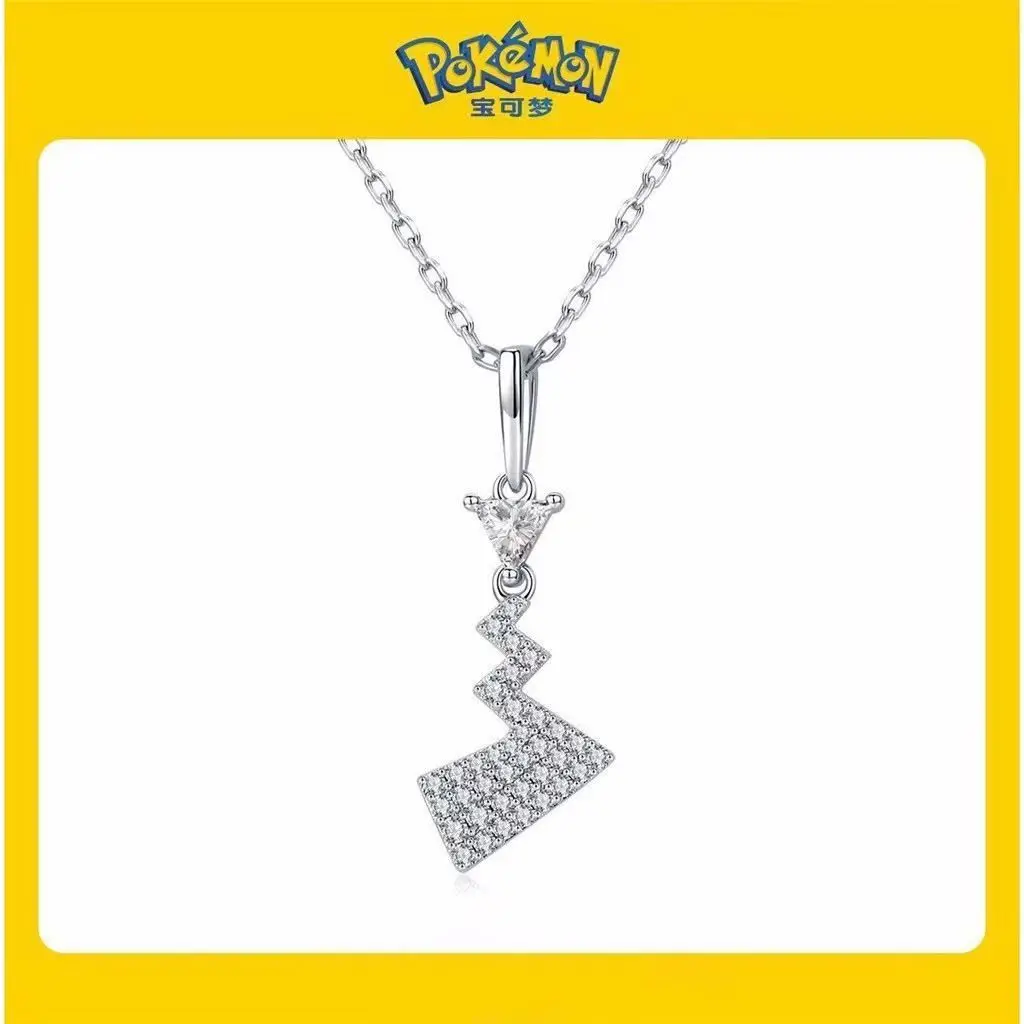 

New Pokemon Peripheral Couple S925 Silver Necklace Pendant Anime Jewelry Clavicle Chain Jewelry Fashion Niche Accessory Gift