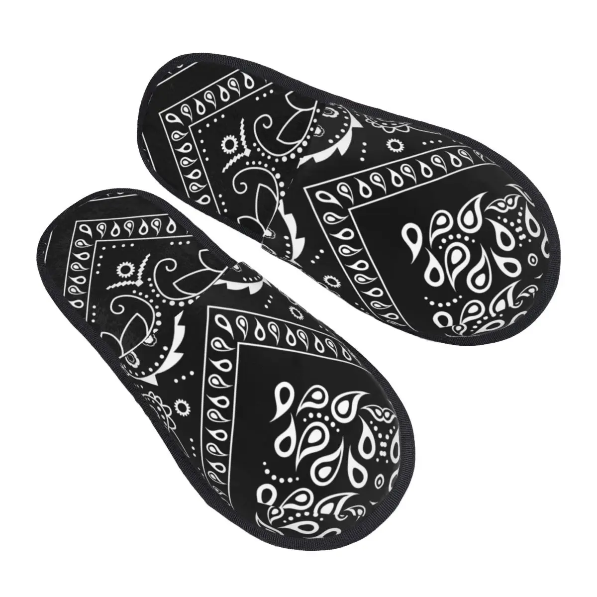 

Custom Print Black Bandana Pattern House Slippers Soft Warm Paisley Bandana Memory Foam Fluffy Slipper Indoor Outdoor Shoes