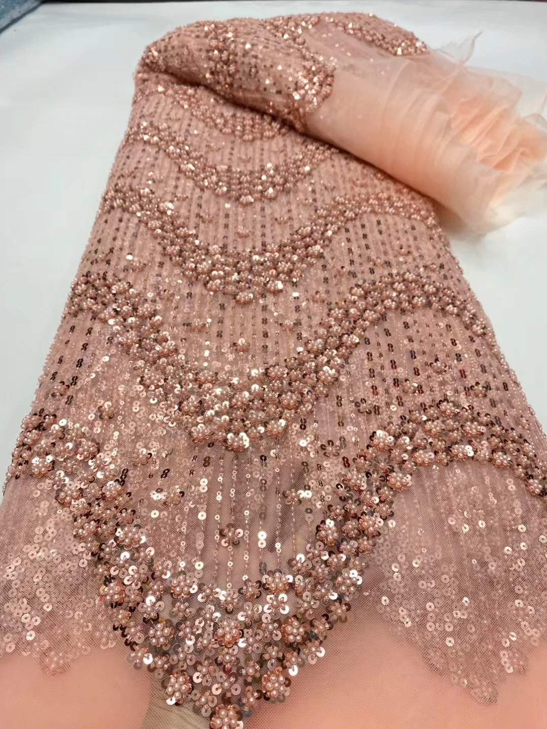 Luxury Bead Tube Embroidery African Lace Fabric 2025 High Quality French Sequined Tulle Fabric For Nigerian Wedding Party