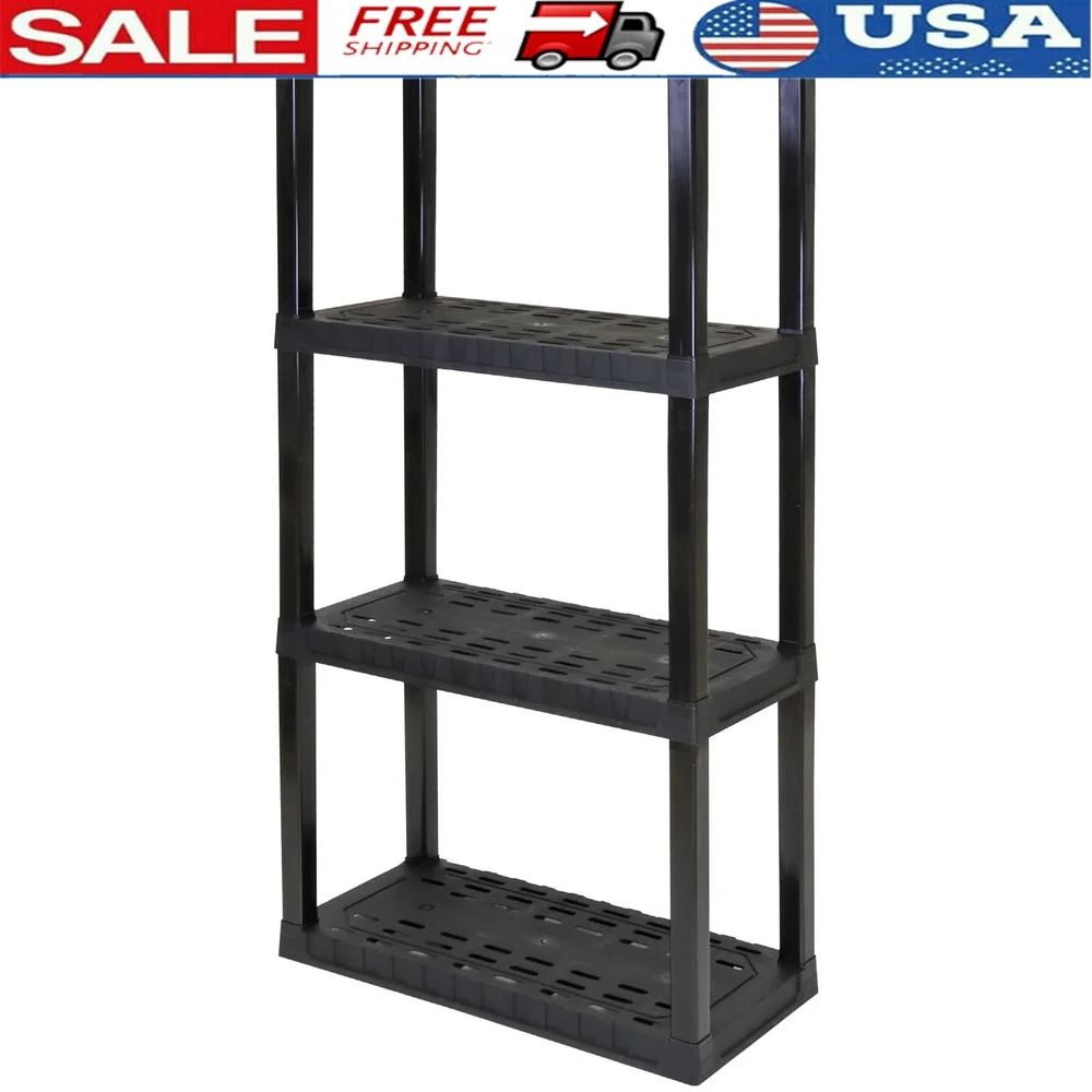 

Сверхмощная пластиковая полка для хранения в гараже, 4-уровневый инструмент, бесплатная сборка, емкость 400 фунтов, вентилируемый дизайн, компактный органайзер