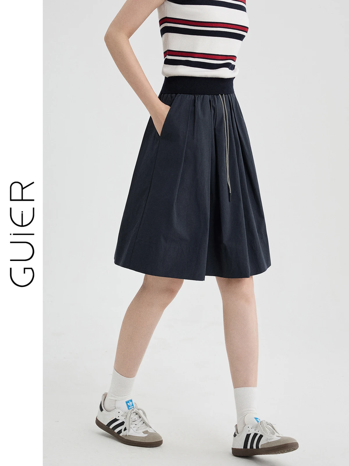 

Pure Cotton High Waist Skirt Women's Casual Style Five-Quarter Length Slimming A-Line Skirt Summer 2026 New Arrival