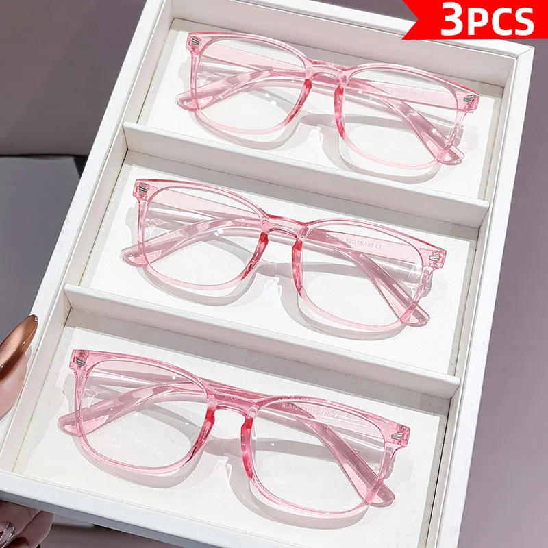 3 Paar rosa transparente, modische und schlichte Brillen mit rutschfestem Bügel-Design, Unisex-Brillen mit Blaulichtfilter