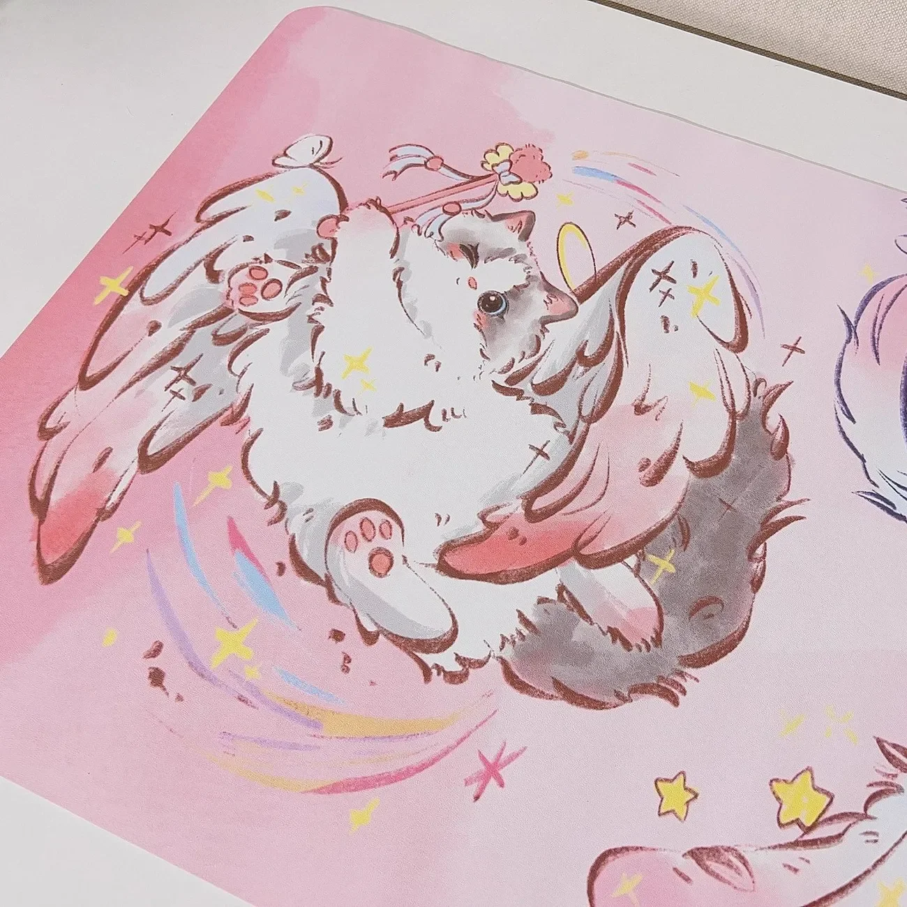 Ins Creatieve Cartoon PU Leer Grote Muismat Engel Duivel Schattig Katje Bureaumat XXL Antislip Roze Paars Kantoor- en Eetdecoratie