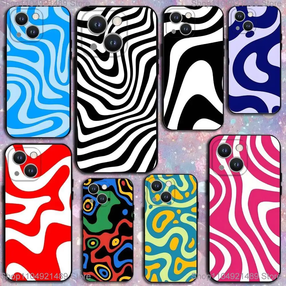

High-End Lrregular Stripes Phone Case For iPhone 17,16,15,14,13,12,11 Plus,Pro Max,XS,X,XR,SE,Mini,8,7,Soft Silicone Black Cover