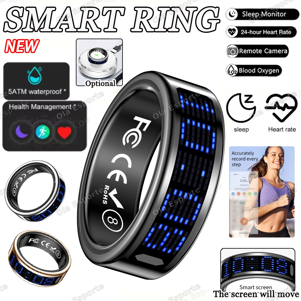 

New Smart Ring Display Will Move Screen and Touch, Optional Wireless Charging, Health Manager, Waterproof Sports Rings Men Women
