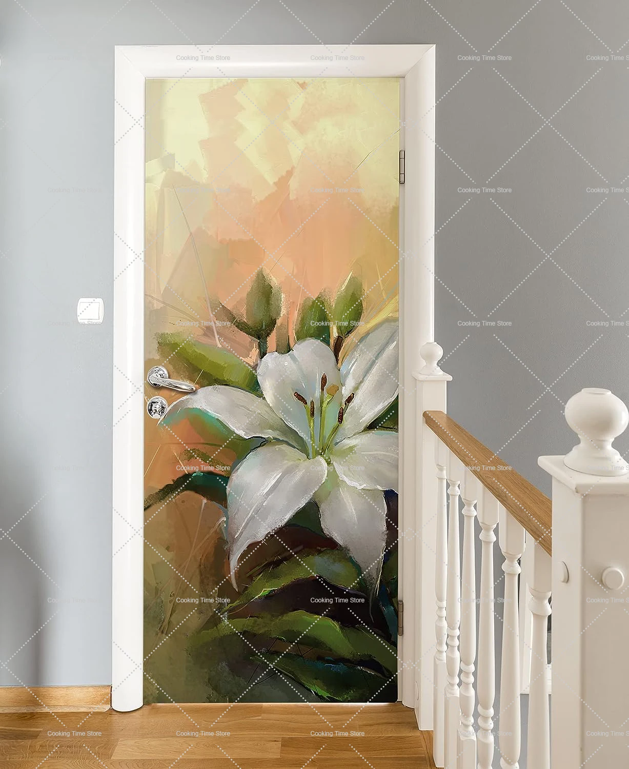 Oil Painting 3D Door Stickers Removable Flowers Peel and Stick Door Wallpaper Vinyl Decals for Living Home Decor Bedroom Poster