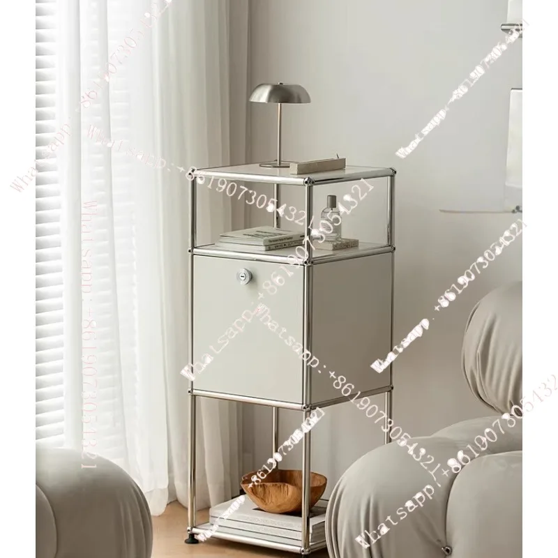 

Modular sofa side cabinet, living room small apartment ins simple Bauhaus stainless steel storage narrow side cabinet
