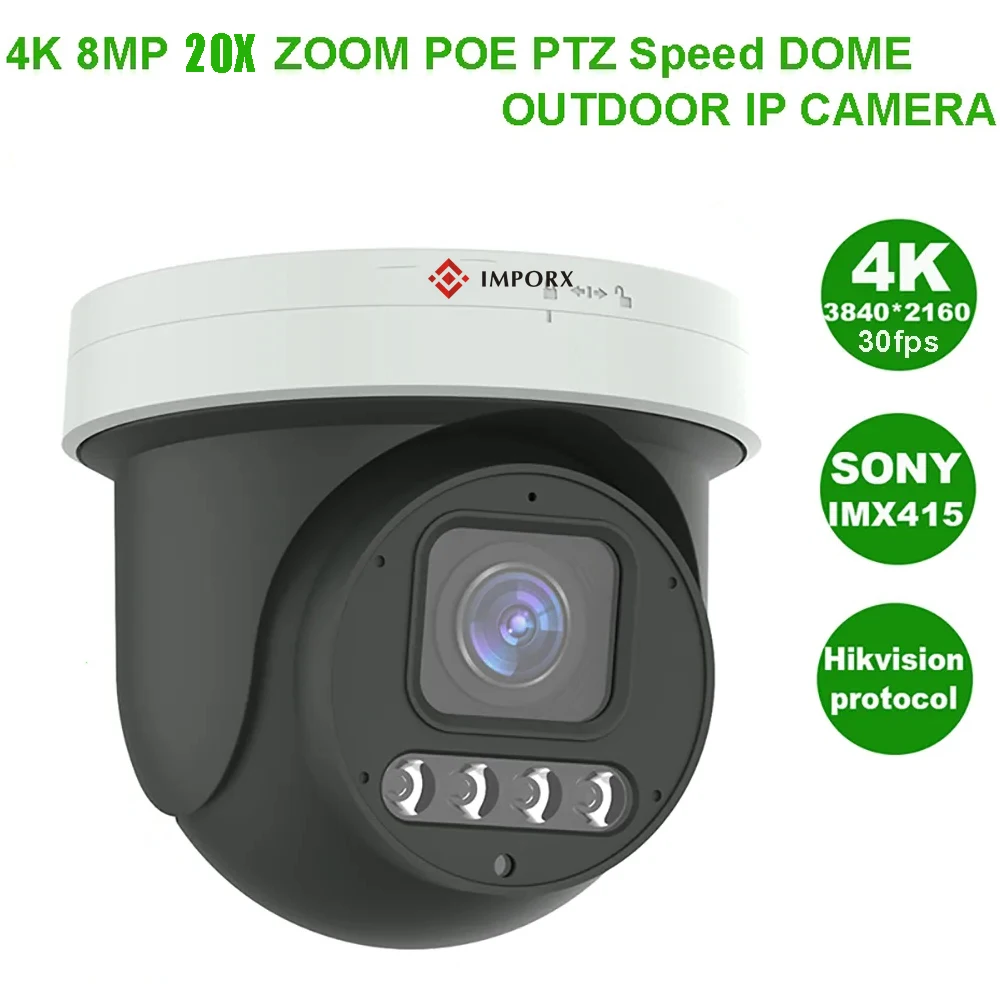 

8MP 4K 20X ZOOM POE Full Color Night Vision Auto Tracking PTZ IP Camera Support 256 SD TF Card 30M IR