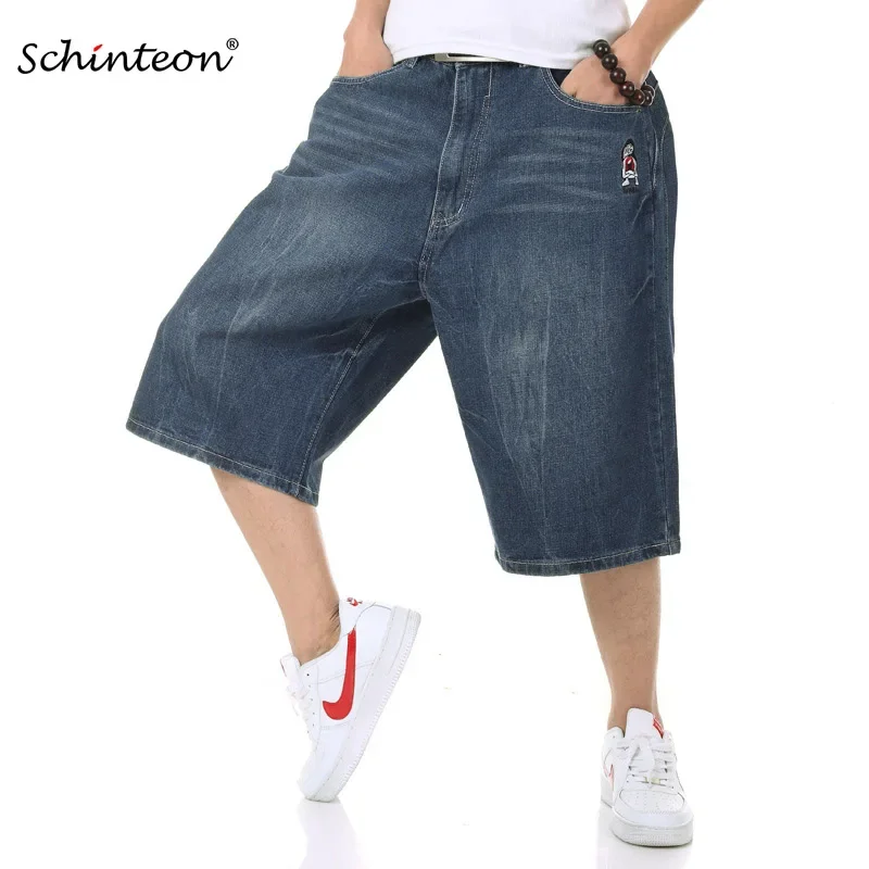 Schinteon Men Summer Plus Size Wide Leg Jeans Denim Shorts Male Skateboard Swag Baggy Men Capri Pants 42 44 46 48