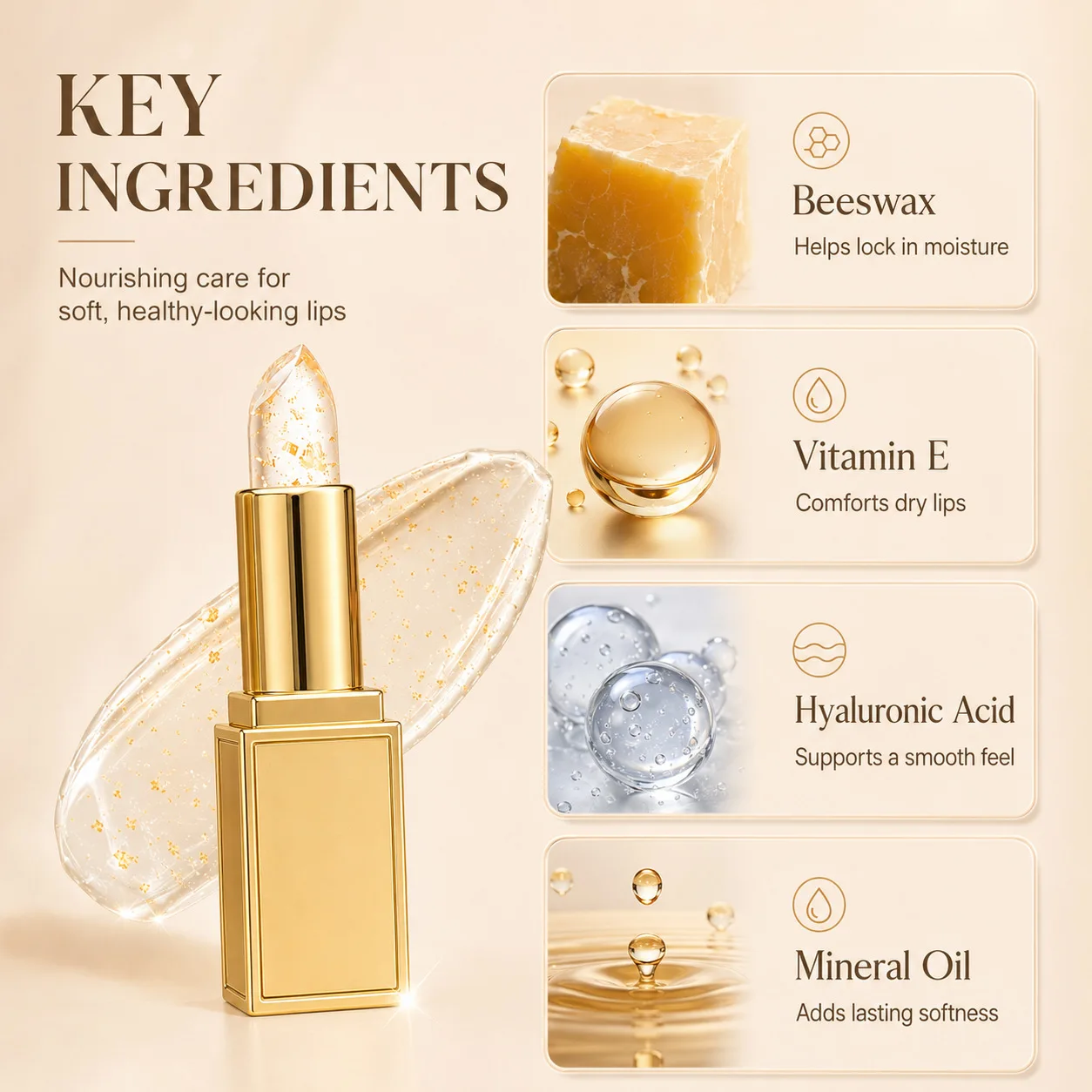 Gold plated warm color changing lipstick transparent color changing lip nourishing and moisturizing dry crack lip care gold foil