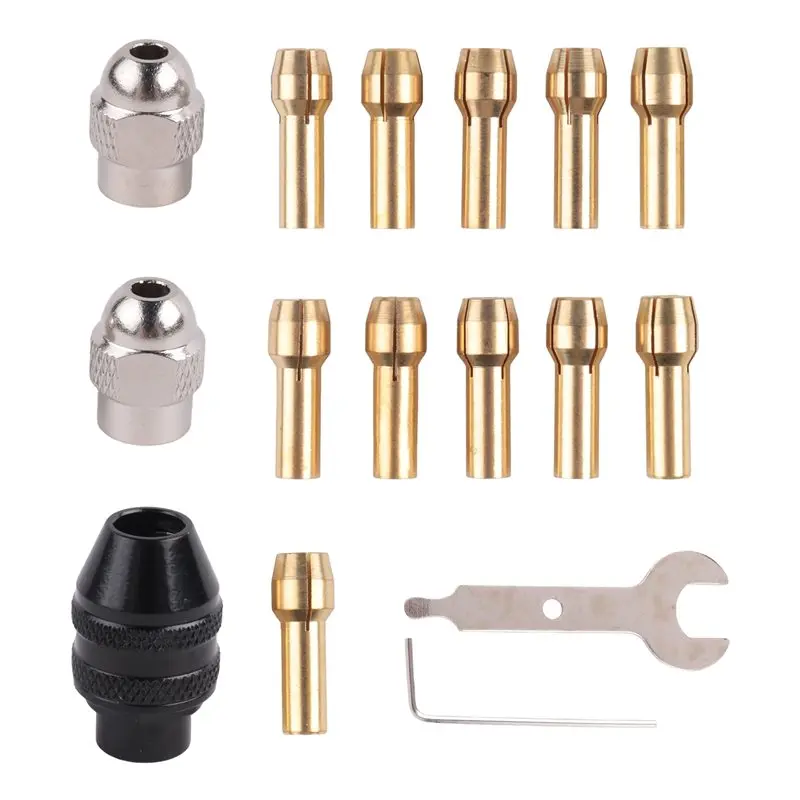 Feb.16Pcs Drill Chuck Collet Set, 1/32 To 1/8Inch Drill Chuck Collet Set With 11Pcs Brass Collet, 3Pcs Chuck, 2Pcs Wrench