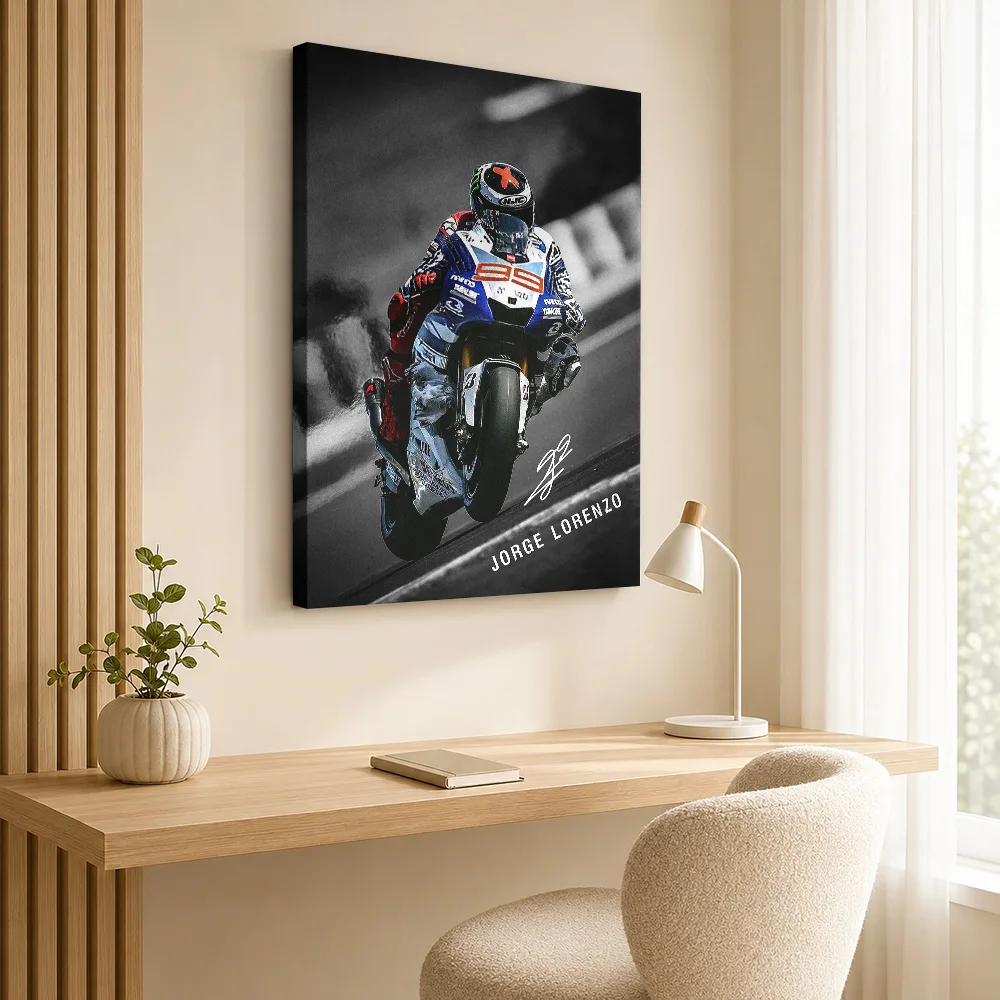 Jorge Lorenzo Motorcycle Canvas Print Poster Modern Motorsport Style Wall Art With Customized Photo For Garage Ideal Rider Gift