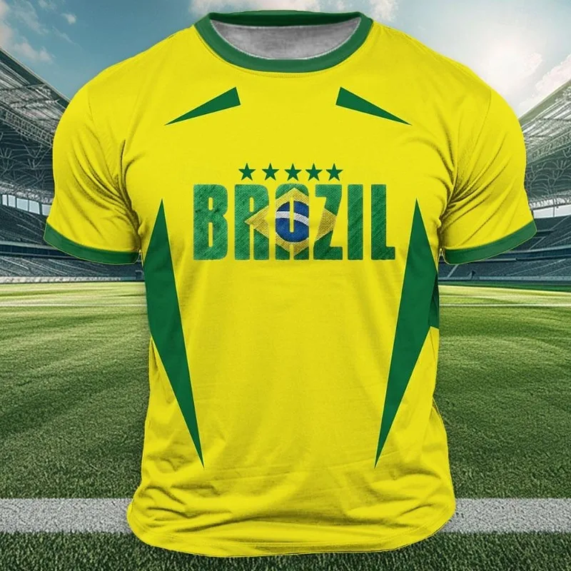 Brazil Flag Print T Shirt for Men Outdoor Sports Short Sleeve T-Shirts Casual Round Neck Loose Tops Summer Trend Men's Clothing