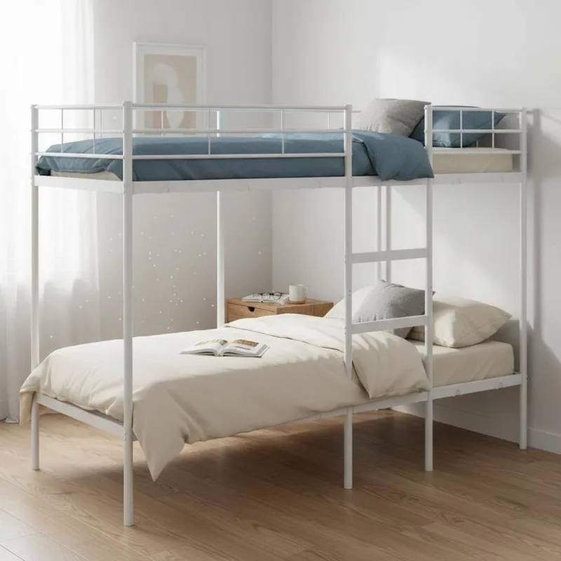 Lit superposé en acier robuste 80 x 200 cm avec sommier à mailles et échelle intégrée, garde-corps sécurisé, solution économique d'optimisation de l'espace pour studio, appartement, chambre d'hôtes, aménagement intérieur