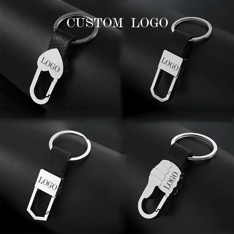 Commercial Affairs Custom Logo Name Keychain Buckle Men Car Moto Genuine Leather Key Ring Chains Men Waist Personalized Gift