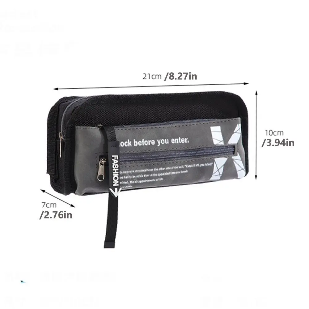 Bolsa de papelaria para meninos com zíper duplo, bolsa de armazenamento de grande capacidade, multicamadas, lona, armazenamento de mesa, desenho animado, bolsa de lápis