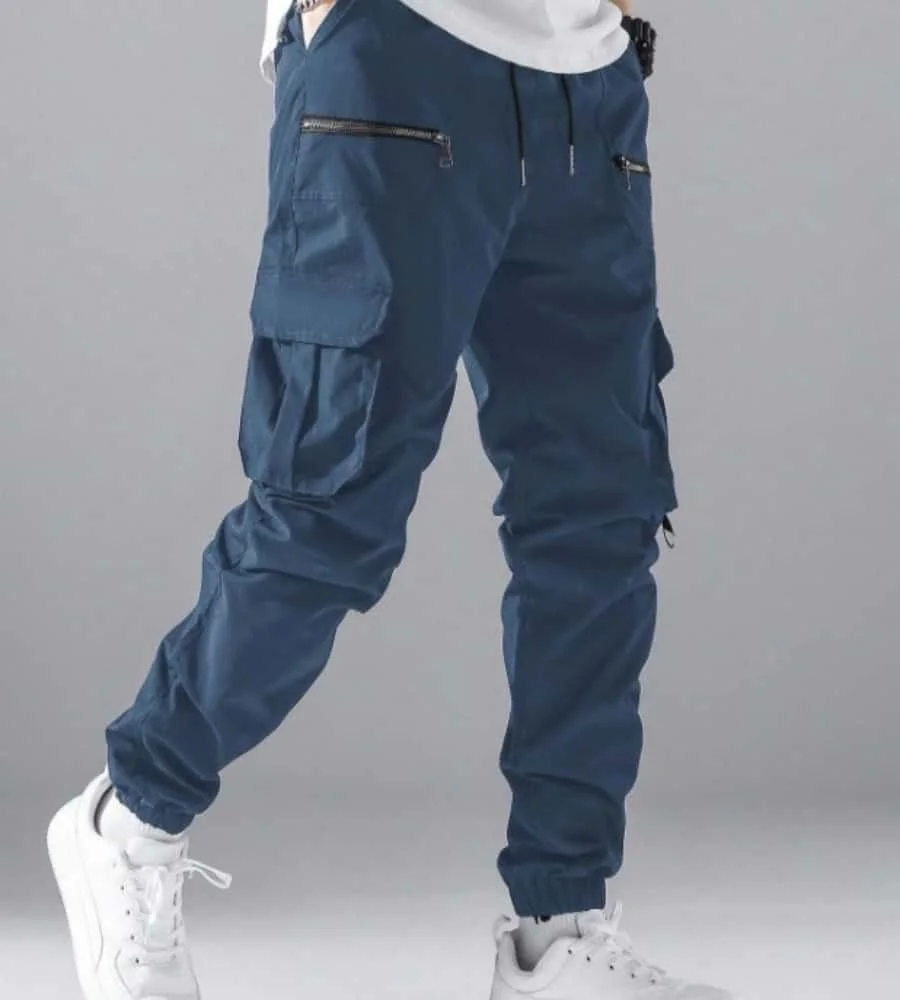 2025 Zipper Men Flap Pocket Side Drawstring Waist Men's Cargo Pants Men Baggy Khaki Trousers Men Thin Cargo Pants Back To School